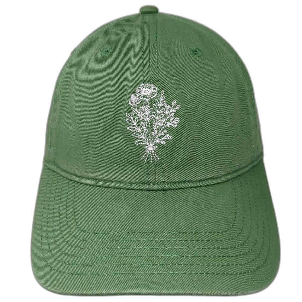 Mighty Fine Baseball Cap Green One Size Embroidered Flower Bouquet Slideback Hat